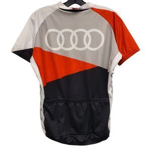 AUDI Cycling Jersey Adult Small Black Gray Spell Out Racing Biking Activewear